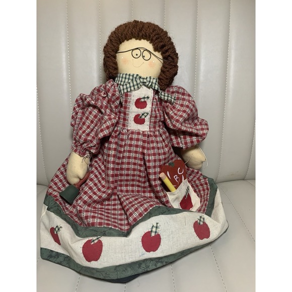 Vintage "Teacher" Rag Doll Handmade Country Primitive Apple Decor - Picture 1 of 10